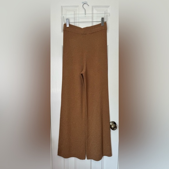 ALC Quentin Pull-On Ribbed Knit Wide-Leg Pant Brown Gold Metallic Medium - Picture 4 of 10